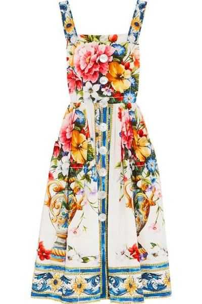 Shop Dolce & Gabbana Floral-print Cotton-poplin Dress