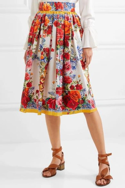 Shop Dolce & Gabbana Floral-print Silk-twill Midi Skirt