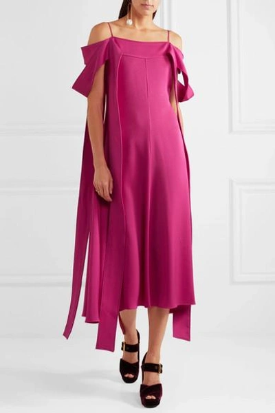 Shop Ellery Poppies Off-the-shoulder Satin-crepe Midi Dress
