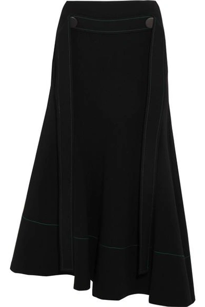 Shop Ellery Belted Asymmetric Crepe Midi Skirt In Black