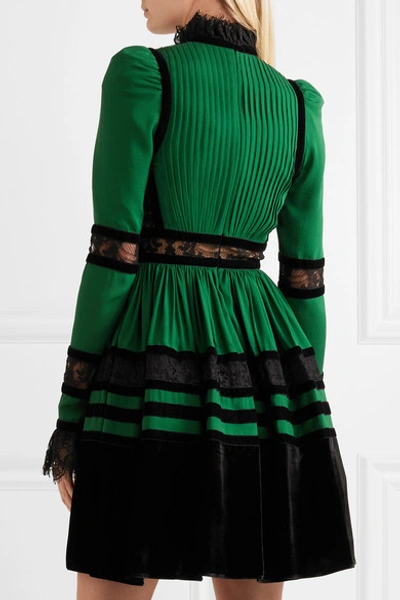 Shop Elie Saab Lace And Velvet-paneled Pleated Crepe Mini Dress
