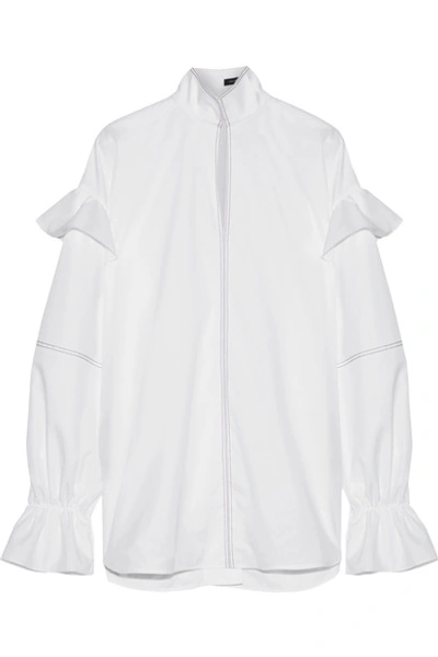 Ellery Shayne Ruffle-trimmed Embroidered Cotton-poplin Top In White