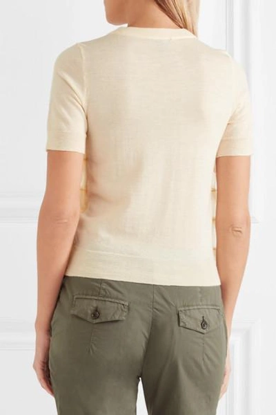 Shop Jcrew Waverly Ruffled Tulle-paneled Merino Wool T-shirt In Cream