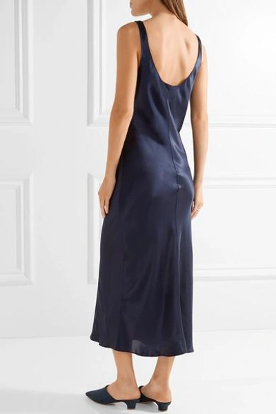 Shop Protagonist Satin Midi Dress In Midnight Blue