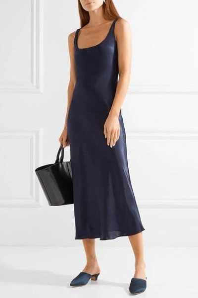 Shop Protagonist Satin Midi Dress In Midnight Blue