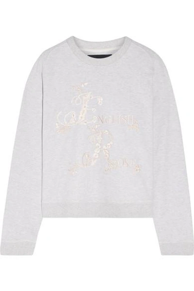 Shop Needle & Thread English Rose Embroidered Cotton-blend Jersey Sweatshirt In Light Gray