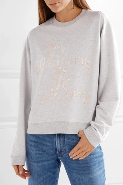 Shop Needle & Thread English Rose Embroidered Cotton-blend Jersey Sweatshirt In Light Gray