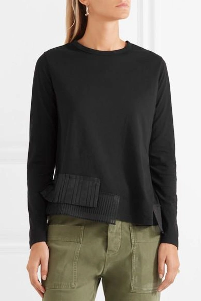 Shop Clu Pleated Organza-trimmed Cotton-jersey Sweatshirt In Black