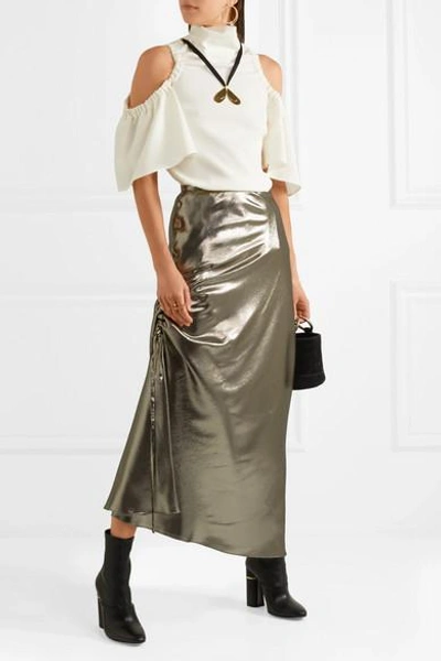 Shop Ellery Laura Asymmetric Ruched Silk-blend Lamé Skirt