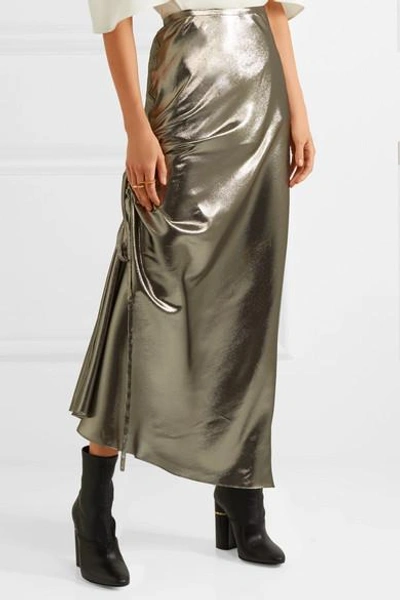 Shop Ellery Laura Asymmetric Ruched Silk-blend Lamé Skirt
