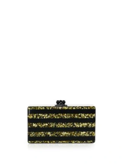 Shop Edie Parker Jean Glittered & Striped Acrylic Clutch In Black-gold