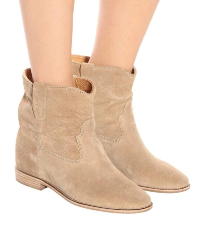 Shop Isabel Marant Crisi Suede Ankle Boots In Beige