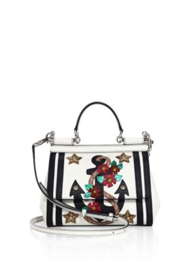 Shop Dolce & Gabbana Sicily Anchor Leather Top Handle Satchel In White-multi