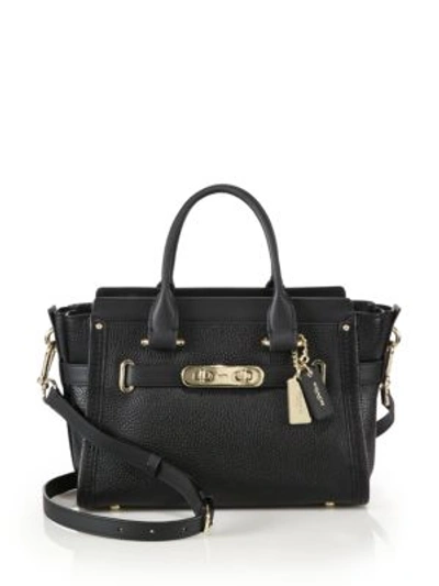 Shop Coach Swagger Pebbled Leather Satchel In Black