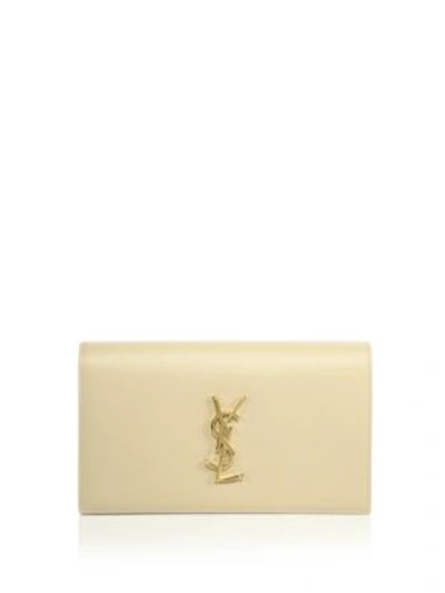 Shop Saint Laurent Small Monogram Leather Clutch In Nude