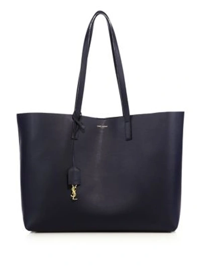 Shop Saint Laurent Large Leather Shopping Tote In Marine