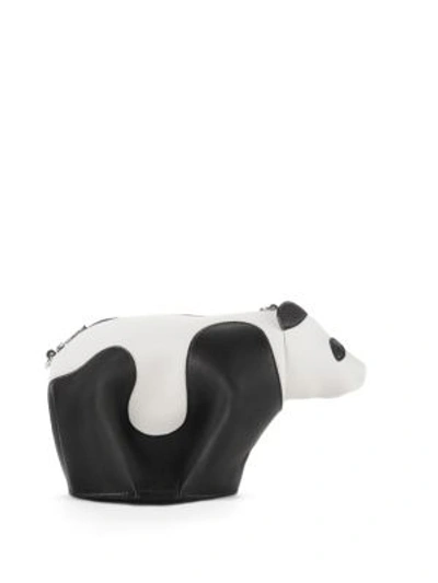 Shop Loewe Leather Panda Mini Shoulder Bag In Black-white