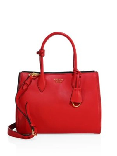 Shop Prada City Two-tone Leather Tote In Rosso