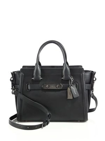 Shop Coach Swagger 27 Glovetanned Leather Satchel In Black