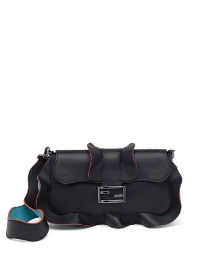 Fendi Baguette Wave Leather Bag, Black/blue In Night