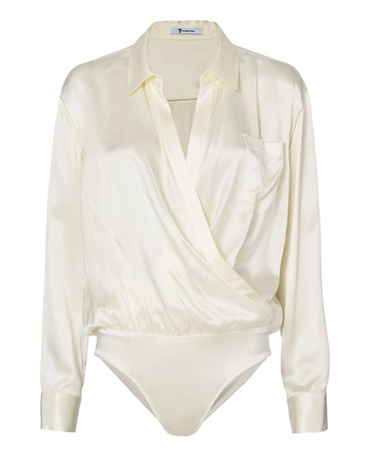 Shop Alexander Wang T Ivory Silk Shirt Bodysuit White
