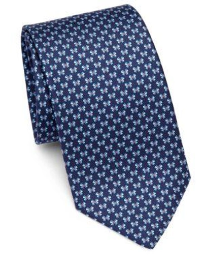 Shop Ferragamo Butterfly Bow Print Silk Tie In Blue