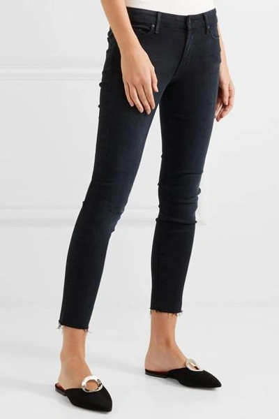Shop Mother Looker Frayed High-rise Skinny Jeans In Black