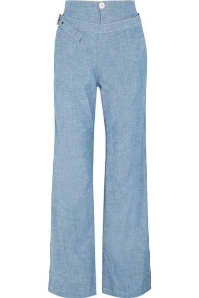 Shop Chloé Cotton-chambray Wide-leg Pants