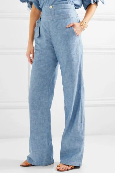 Shop Chloé Cotton-chambray Wide-leg Pants