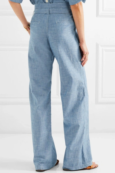 Shop Chloé Cotton-chambray Wide-leg Pants