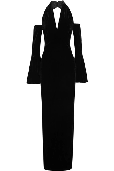 Tom Ford Cold-shoulder Velvet Halter Gown, Black