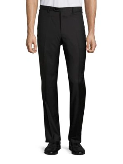 Shop Brioni Solid Wool Trousers In Black-grey