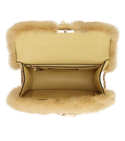 Shop Valentino Lock Small Mink Shoulder Bag In Yellow