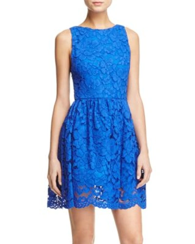 Alice And Olivia 'ginger' Textured Floral Guipure Lace Dress In Cobalt