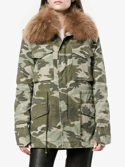 Shop Mr & Mrs Italy Short Camouflage Fur Lined Parka In Green
