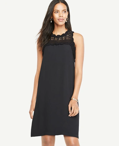 Ann Taylor Petite Crochet Yoke Shift Dress In Black