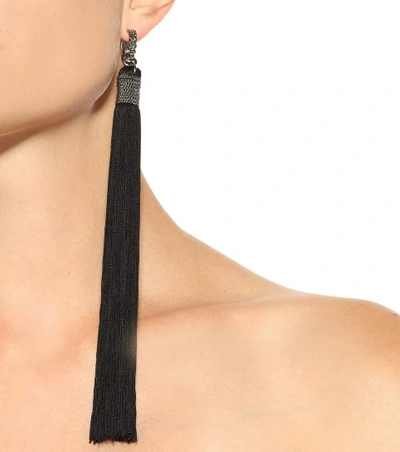 Shop Saint Laurent Clip-on Tassel Earrings In Black