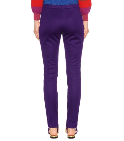 Shop Gucci Striped Cotton-blend Stirrup Trousers In Purple