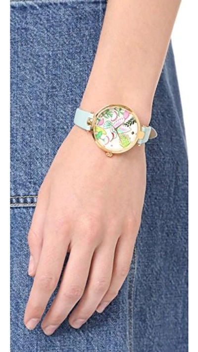 Shop Kate Spade Novelty Leather Watch In Blue/multi/gold