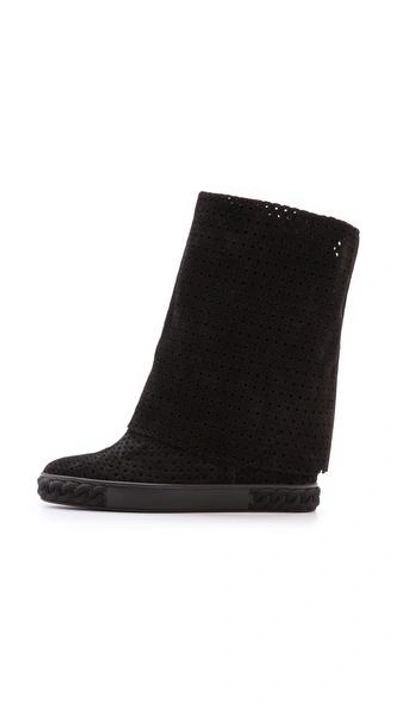 Shop Casadei Perforated Suede Boots In Black