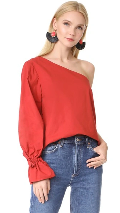 Tanya Taylor Cotton Voile Anka Top In Red