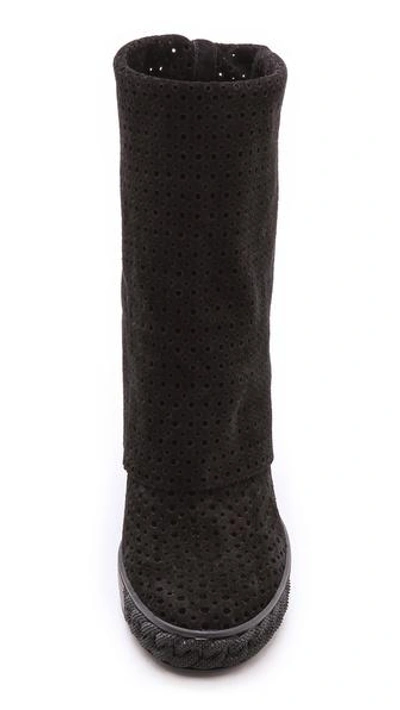Shop Casadei Perforated Suede Boots In Black