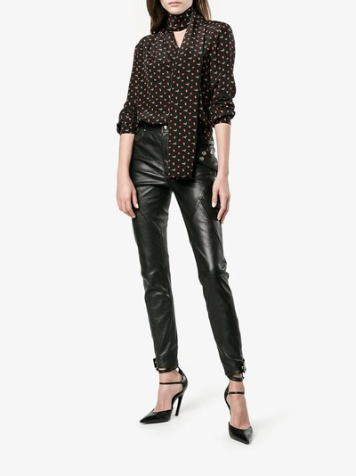 Shop Saint Laurent Micro Heart And Lightning Bolt Print Blouse In Black