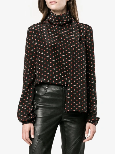 Shop Saint Laurent Micro Heart And Lightning Bolt Print Blouse In Black