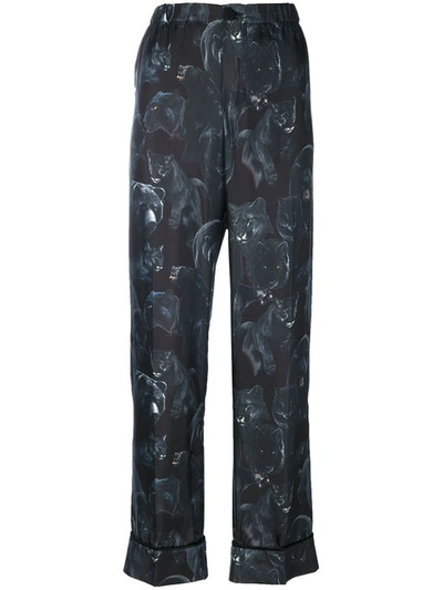 F.r.s For Restless Sleepers Etere Black Panther Print Silk Trousers