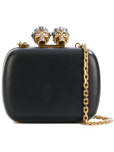 Shop Alexander Mcqueen Queen And King Skeleton Box Clutch In Black