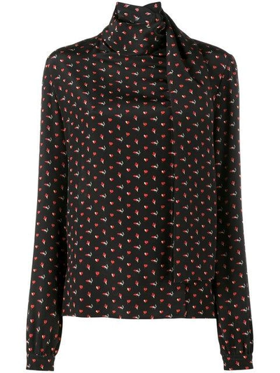 Shop Saint Laurent Micro Heart And Lightning Bolt Print Blouse In Black