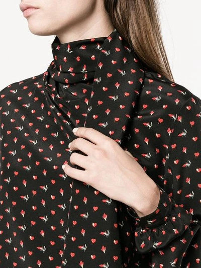 Shop Saint Laurent Micro Heart And Lightning Bolt Print Blouse In Black