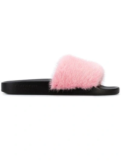 Pink Mink Fur Slides