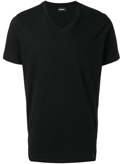 Diesel V-neck Jersey T-shirt In Black